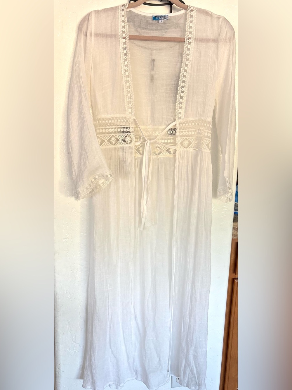 Rebellion white Crochet-Trim Maxi Coverup